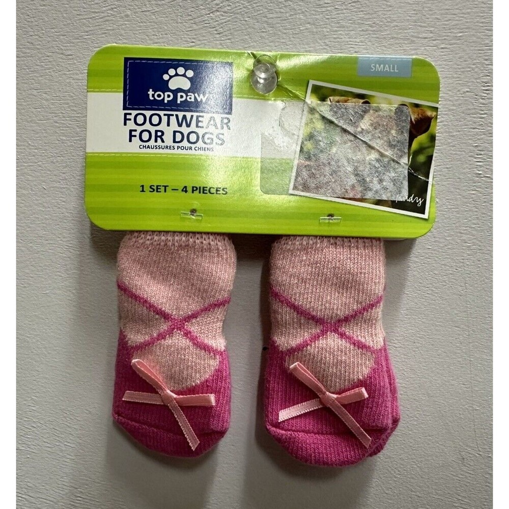 Top Paw Footwear for dogs pink slipper scks with bow size small 1 Set New